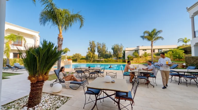 Piscine de la Villa Agapanthe à Fès, clients sur les transats